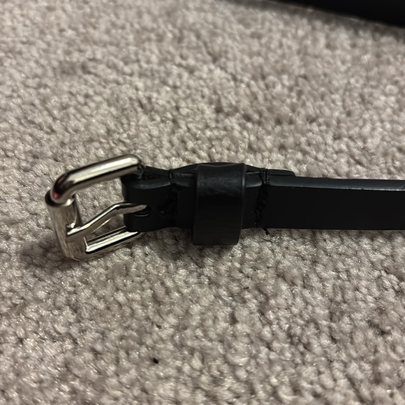 Vintage black silver buckle Studded slim faux leather belt Sz S - Picture 9 of 13